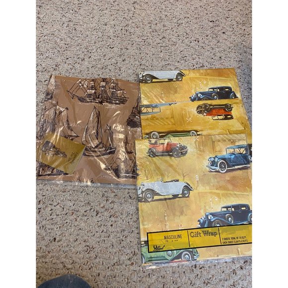 Large Lot vintage Flat Wrap Gift Wrap Wedding, Shower Birthday Scrapbooking Cars - Picture 12 of 15